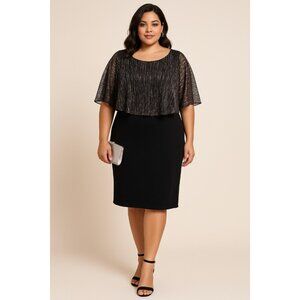 NWT Connected Apparel Cocktail Dress – Black & Silver Metallic Overlay Size 12